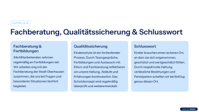 Fachberatung, Qualitätssicherung, Schlusswort